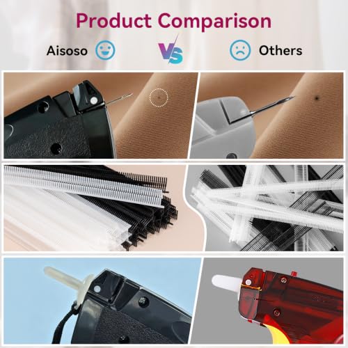 Image of AISOSO Handheld Tagging Gun for Clothes, with 3000 Fasteners, Black | Includes 0.5mm Needle Quick Clothing Fixer, 1500pcs Each in Black & White, for Securing Cuffs, Collars, Tags