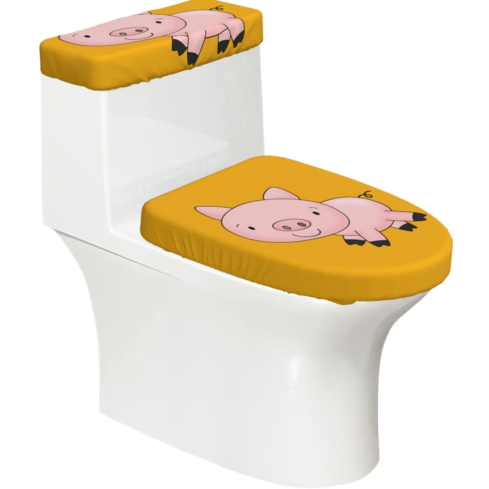 Piggy Print Bathroom Decor Toilet Lid Cover And Tank Covers, Restroom Accessories Fits Most Round