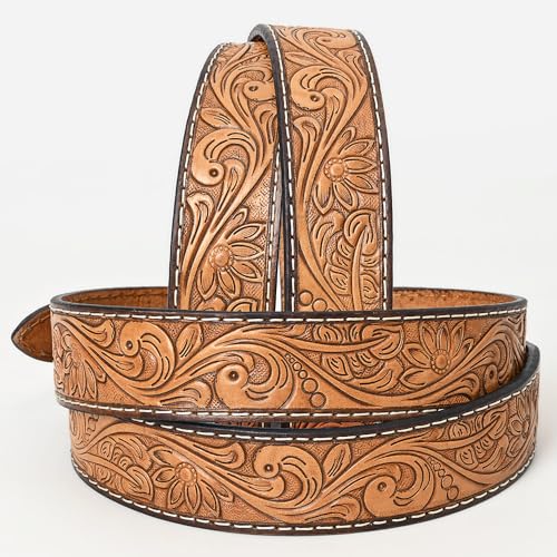 Hand Tooled Genuine Leather Hand Crafted Tan Unisex Western Belt Removable Buckle Full Grain Belt for Men Women2