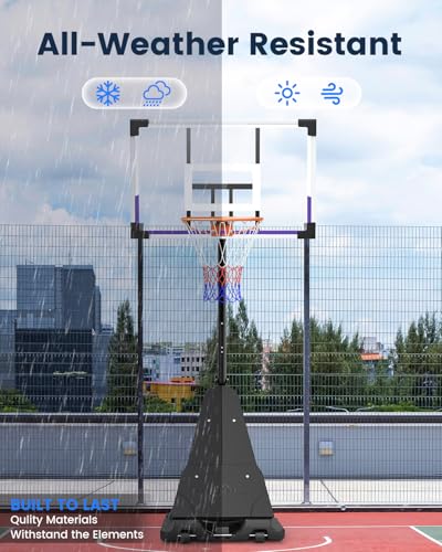 Image of Yohood Basketball Hoop Outdoor Portable 44 /48 Inch Backboard, 10ft Quickly Adjustable Basketball Goal System with Wheels for Court /Backyard /Driveway