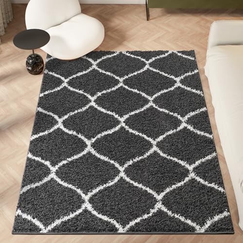 homeart Area Rug - Super Soft Geometric Shaggy Rugs For The Living Rooms, Bedrooms And Kitchen - Modern, Easy To Clean Carpet(Trellis Smoky Grey - 80x150 cm)