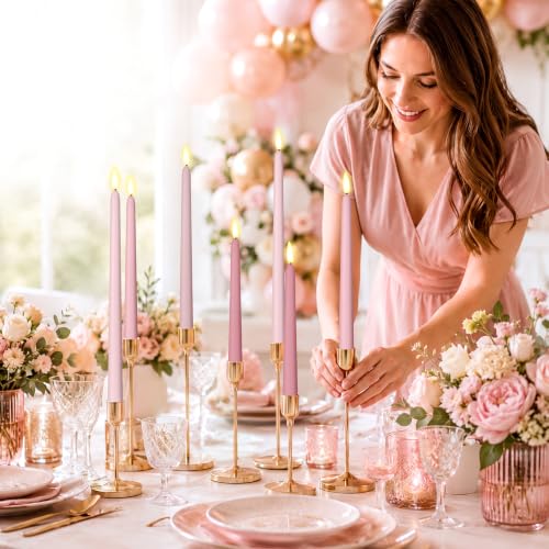 Image of Rossesay 24 Pcs Flameless LED Taper Candles Battery Operated Candle 8.5 inch, 9.65 inch, 10.8 inch, 12.8 inch Flameless Candlesticks Flickering for Christmas Church Wedding Indoor Decoration(Classic, Pink Tones)