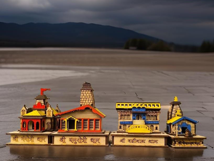Rudram Elegant Miniature Char Dham Temples Handcrafted Hindu Pilgrimage Models for Spiritual Home Decoration and Collecting Chardham Wooden Decor Decorative Temple Item
