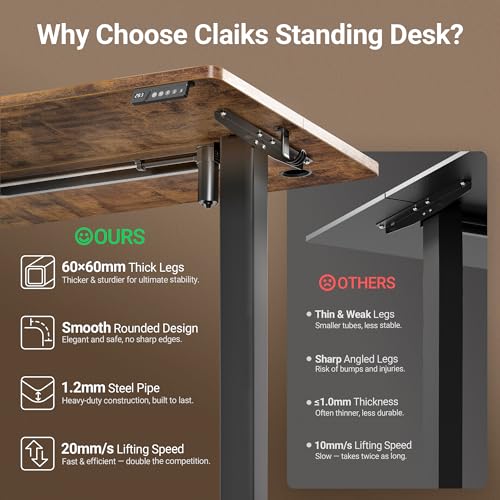 Image of Claiks Electric Height Adjustable Stand Up Desk, 32x19 Inches Sit Stand Desk for Home Office, Rustic Brown Top /Black Frame