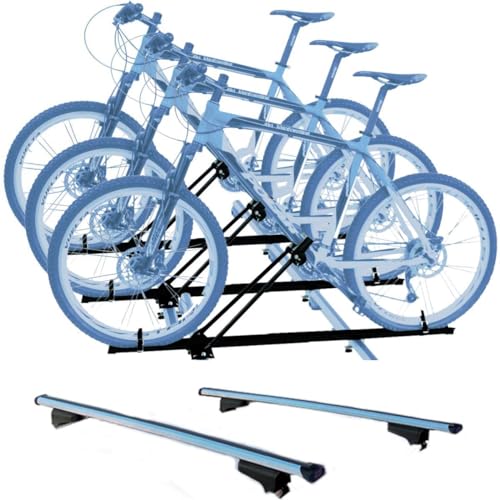 Set 3 Portabici tetto + Barre realizzato per ALFA ROMEO STELVIO del 2017 compatti e versatili con Chiavi Barre 127 CM c/Serratura + Kit Attacchi