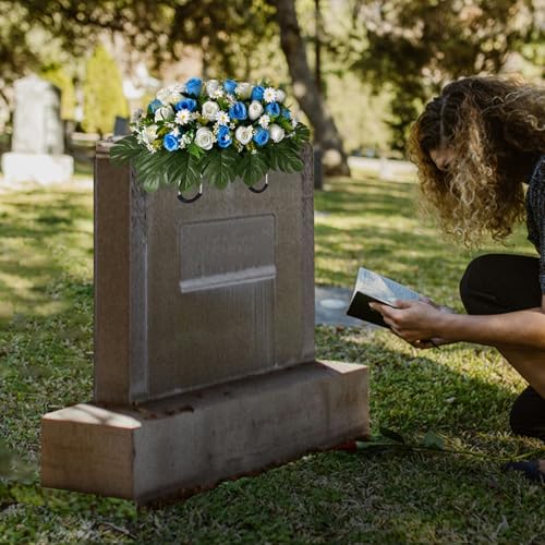 Artificial Cemetery Flowers for Grave - Tombstone and Christmas Decorations - Mixed Roses and Daisies Saddle for Headstone image 8