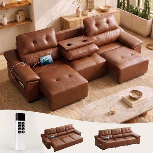 110" Electric Leather Recliner Couch, 3-Seater