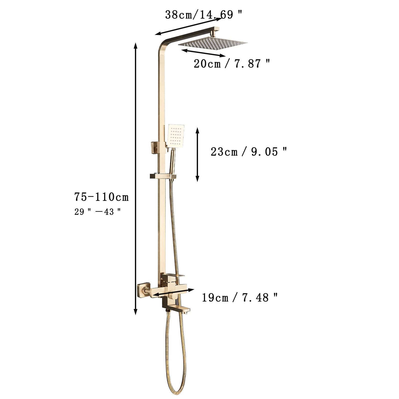 Columna de ducha dore sistema de ducha estante ducha set kit de ducha de pared sólido ducha empotrable dorado