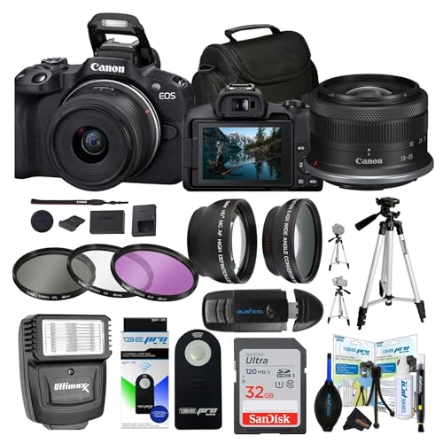 Image of Canon EOS R50 Mirrorless Vlogging Camera (Black) w /RF-S18-45mm F4.5-6.3 is STM Lens (Renewed) (Camera w /RF-S18-45mm Lens + Sunshine Pro Bundle)