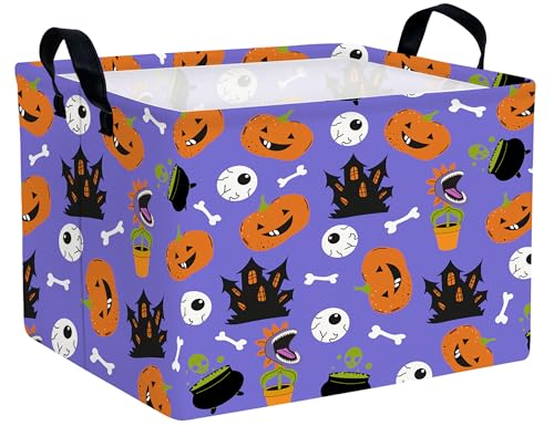 Image of Large Halloween Themed Candy Gift Boo Basket for Kids Baby Personalized Adults Storage Bin Fall Decor(Castle Eye Pumpkin)