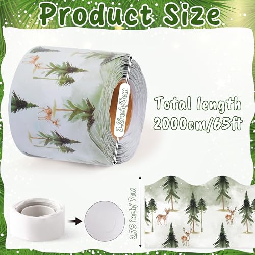 Image of BeYumi Green Forest Border Trim - 65ft Back to School Sage Green Watercolor Forest Wonderland Rolled Border Trim Tree Deer Bulletin Board Borders Party School Classroom Office Home Chalkboard Decor