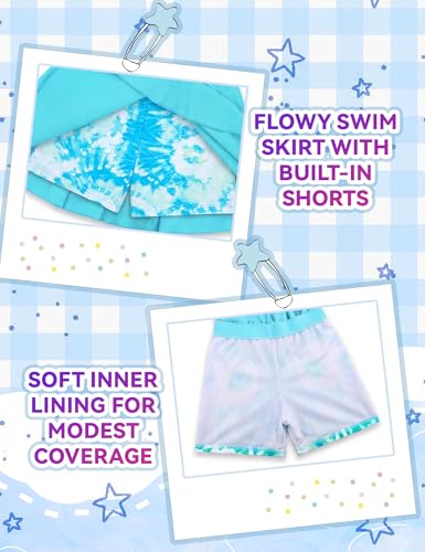 Image of Girls Bathing Suit with Skirt One Shoulder Ruffle Quick Dry Swimsuits Multicolor Sleeveless Swimwear