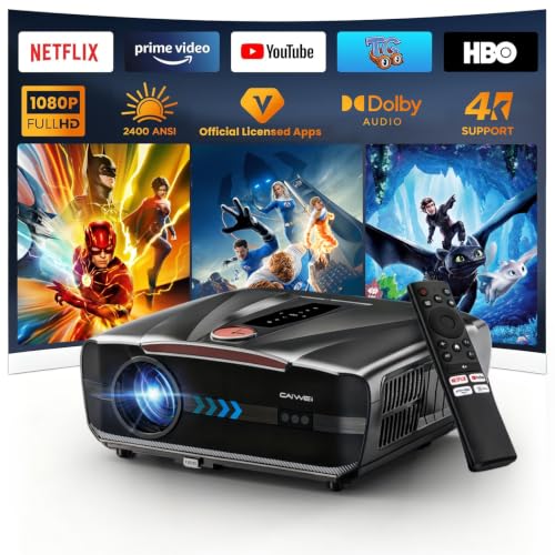 Image of Daytime Projector 4K Home Theater, True 2400ANSI High Lumen, HDR10+, Auto Lens/Focus, 2*38W Dolby Woofers, Smart TV Projector with Apps,WiFi,Bluetooth,HDMI eARC/CEC,Ceiling Indoor Outdoor Movie Gaming