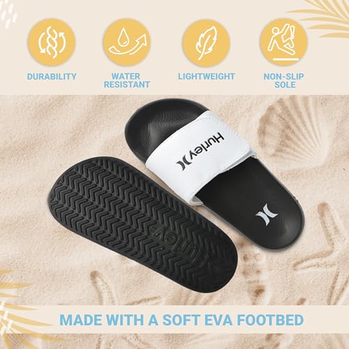 Image of Hurley Kids NAIA Slides Adjustable Strap Slip-On Sandals Indoor and Outdoor EVA Footbed Shower Slides for Girls and Boys