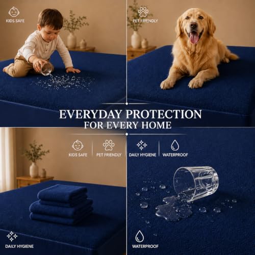 Image of BSB HOME Waterproof Terry Mattress Protector, Soft Cotton Terry Mattress Cover with Deep Pocket Fitted Sheet Style, Breathable & Noiseless Bed Protector, Single Bed- 36 x 72 +9 Inches - Royal Blue