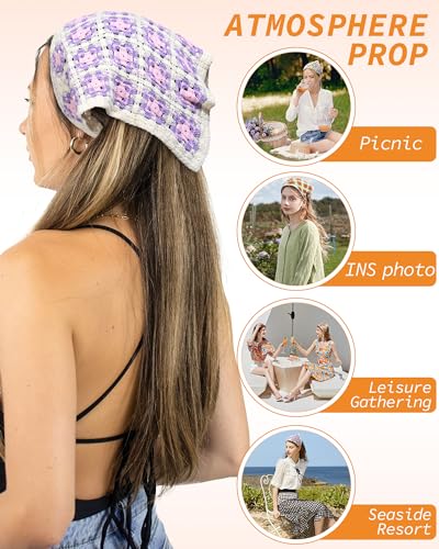 Molans Floral Bandanas Crochet Hair Scarf - 3Pcs Women Knitted Headscarf Daisy Headband Vintage Head Kerchief for Girls3
