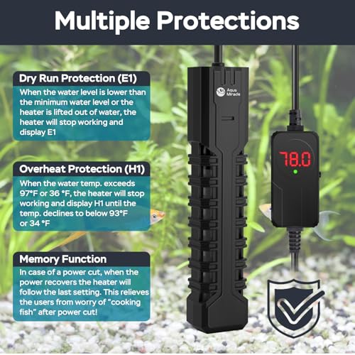 Image of AquaMiracle Aquarium Heater, 200W Submersible Fish Tank Heater with LED Digital Display, Overheat Protection & Auto Power-Off When Out of Water, for Freshwater and Saltwater Fish Tanks (20-40 Gal)