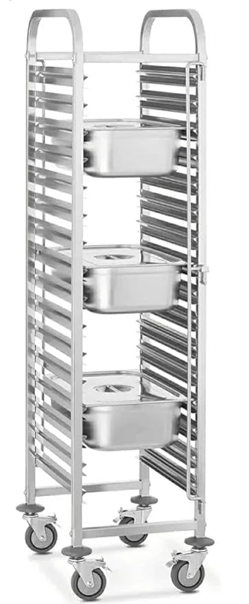 Shoppers Hub PNQ SS GN PAN Trolley with 15 Slots & Lockable Wheels for Ideal Heavy Duty Use in Hotels, Restaurants, Catering & Commercial Places.(Trolley Size : 33x55x188cm, GN Pans NOT Included)