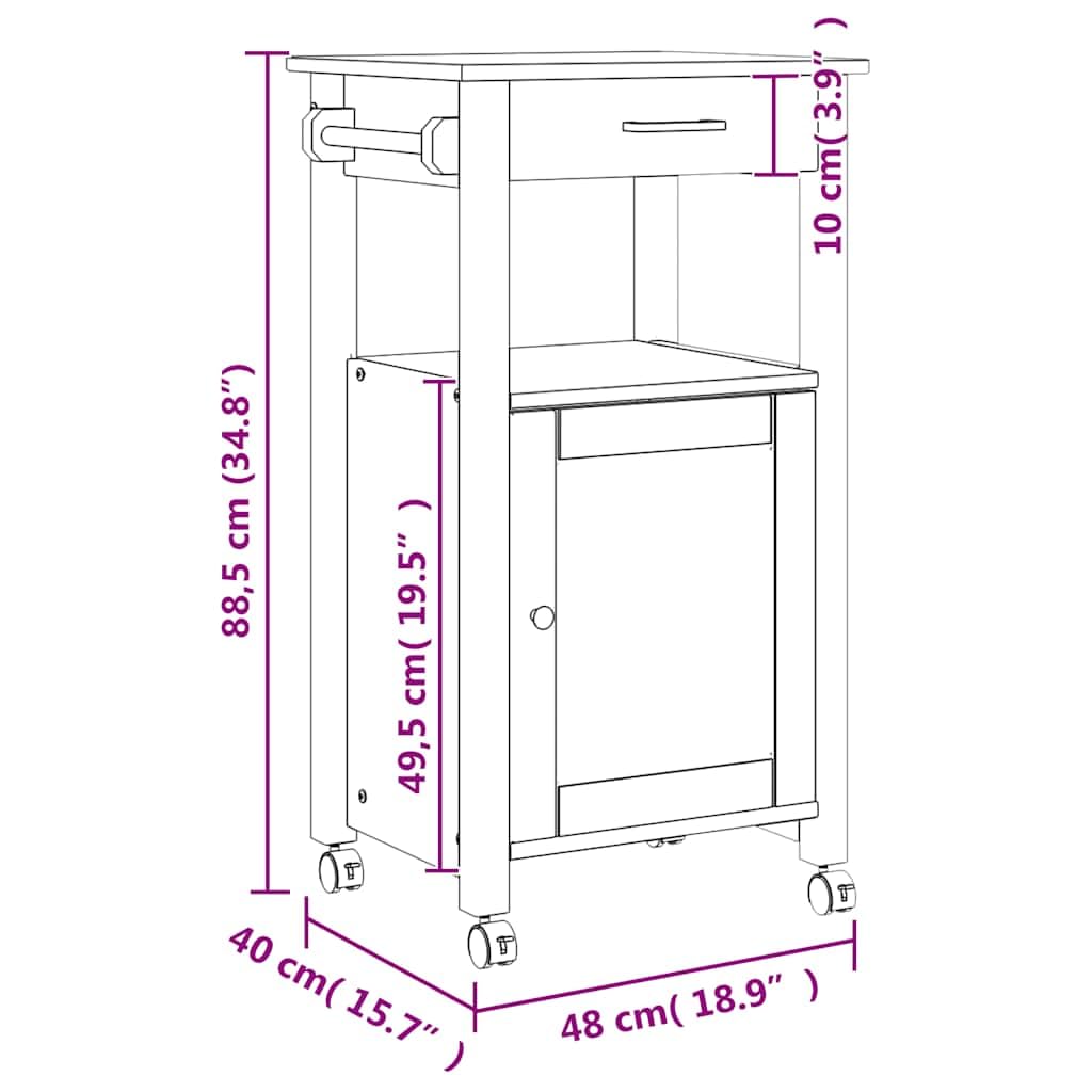 vidaXL Küchenwagen Monza 48x40x88,5 cm Massivholz Kiefer