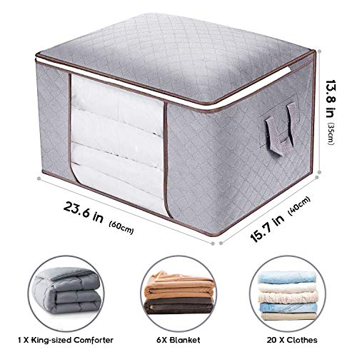 Furthertry Comforter Storage Bags with Carry Handles, Closet Organizer Bgas for Blankets, Bedding, Clothing,Under Bed Storage and Organizer,3pc Pack,Gray - Thumbnail 3