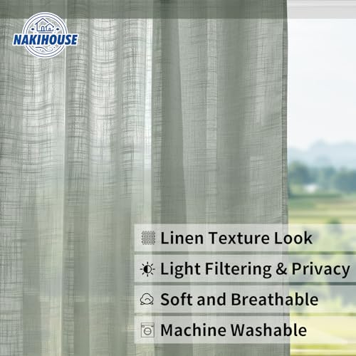 NAKIHOUSE Linen Voile Curtain, 2 Panels Grey Net Curtains for Windows 84 Drop - Image 4