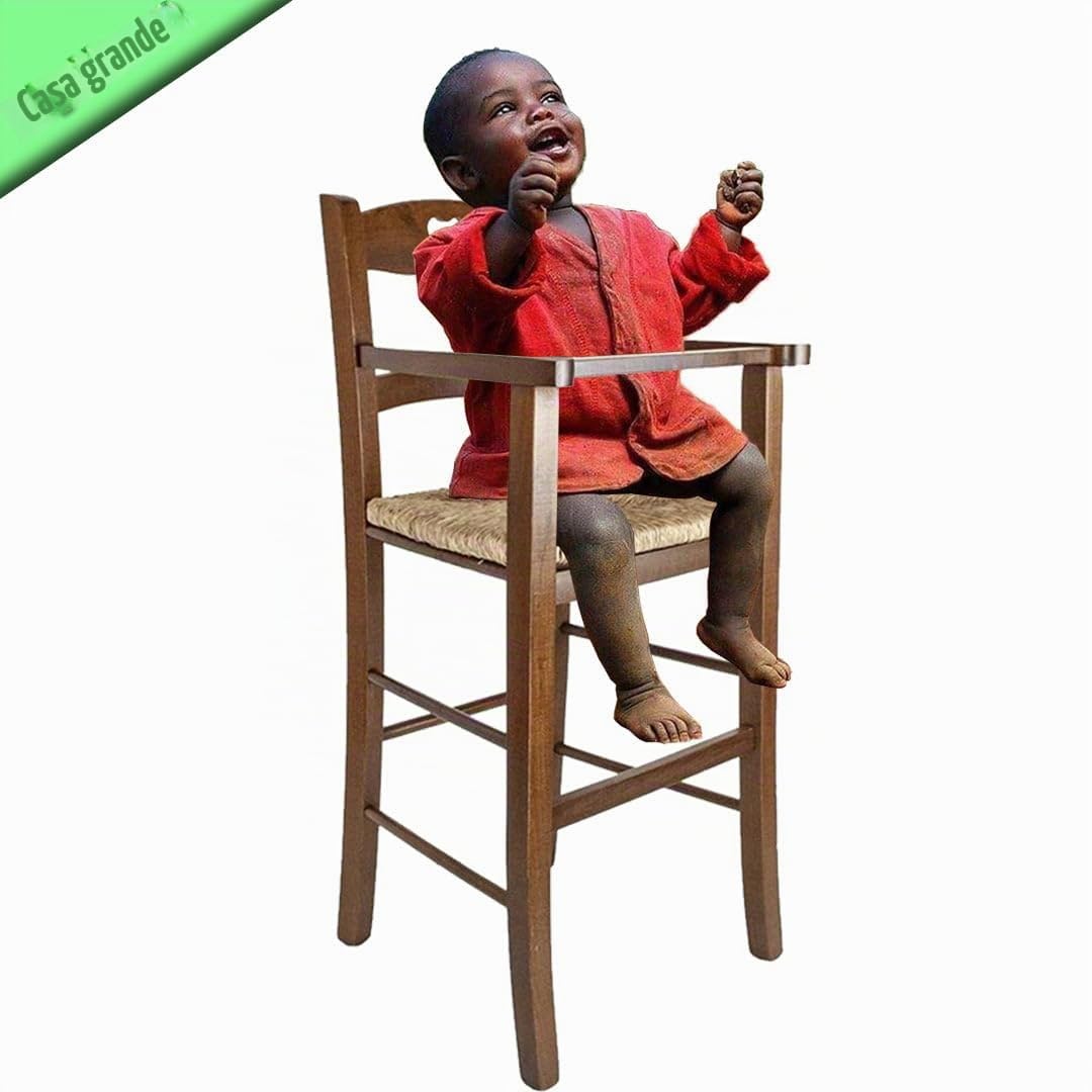 Trona de madera de nogal con protección + asiento de paja