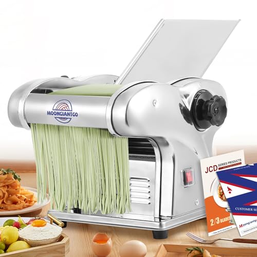 Moongiantgo Machine à Pâtes Fraiche, Machine Pates Electriques, Acier Inoxydable, Avec Lames de 1,5mm, 4mm et 9mm, Réglage de 9 Épaisseurs 0.3mm-3mm, pour...