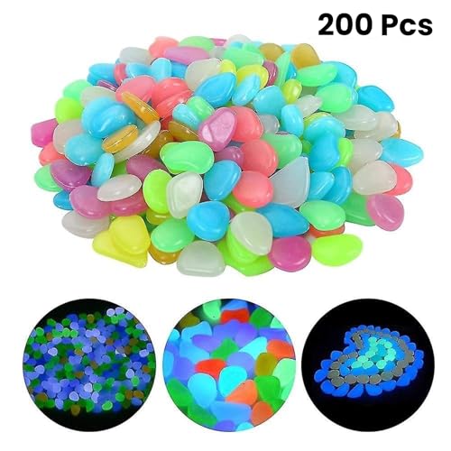 Image of 200 Radium Glossy Stone Decorative Aquarium and Vase Fillers Pebbles for Garden Home in Dark Glowing Stepping Glows The Night Rocks (Multicolor)