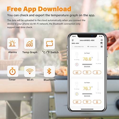 Inkbird IBBQ-4BW Thermomètre Wifi Bluetooth pour Barbecue avec 4 Température Sonde Cuisine,Thermomètre de Cuisson Rechargeable Magnétique,Double Signal et Alarme Thermometre Viande - Image 6