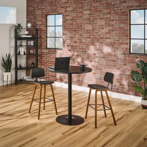 Image of UPLIFT DESK Kerbey Barstool Set of 2 Bar Height Chairs with Backs, Sleek, Supportive, Seating for Bar Height Tops, Vegan Faux Leather, Durable Wood and Powder-Coated Metal Frame (Set of 2) (Dark Oak)