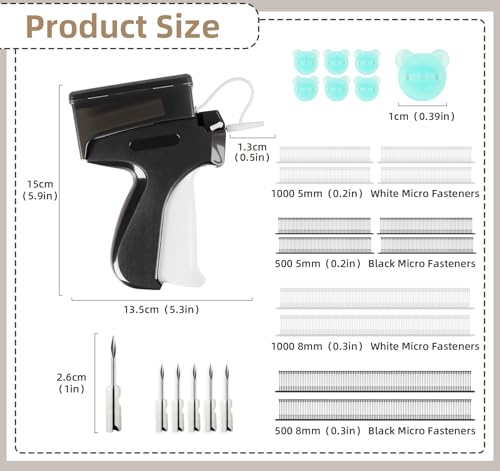 1Plusselect Schnelles Fixiergerät für Kleidung, Stitchy Quick Clothing Fixer Mini Stichsäumpistole Stitch Gun mit 5 Nadeln,3000 Plastiknadel, Micro Stitchy Pistole Gun for Clothes Stitching,Schwarz