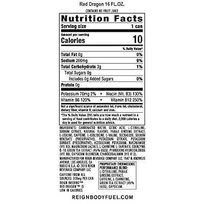 Reign Inferno Red Dragon, Thermogenic Fuel, Fitness and Performance Drink, 16 Fl Oz (Pack of 12)
