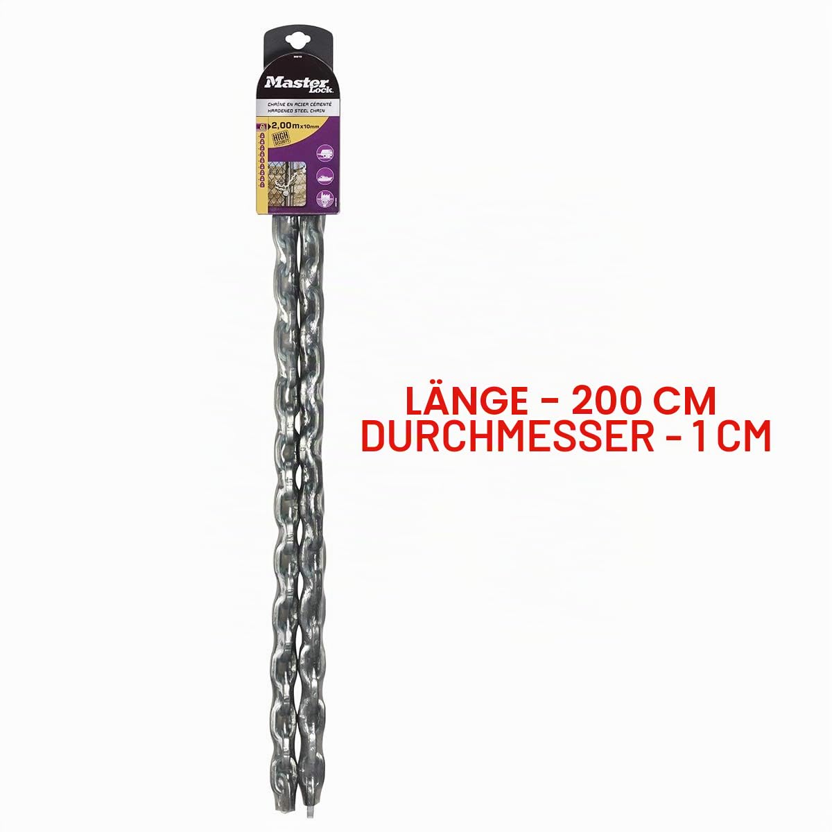 Master Lock 8021EURD - Kette aus gehärtetem Stahl - viereckiges Glied - Vinylschlauch 2,00 m x Ø 10 mm