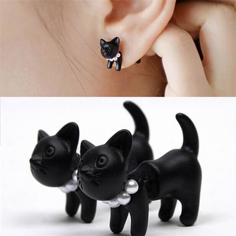 Cute Black Cat Stud Earrings - Sweet & Cute Animal Jewelry Gift for Women - Clip On Earrings for Halloween Decor - Image 2