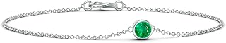 Natural Bezel-Set Round Emerald Chain Bracelet in 14K Solid Gold for Women | May Birthstone Jewellery for Her | Anniversary,Wedding Gifts