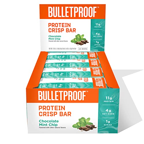 Bulletproof Chocolate Mint Chip Protein Crisp Bars, 12Pk, High Protein, Low Sugar #TOP6