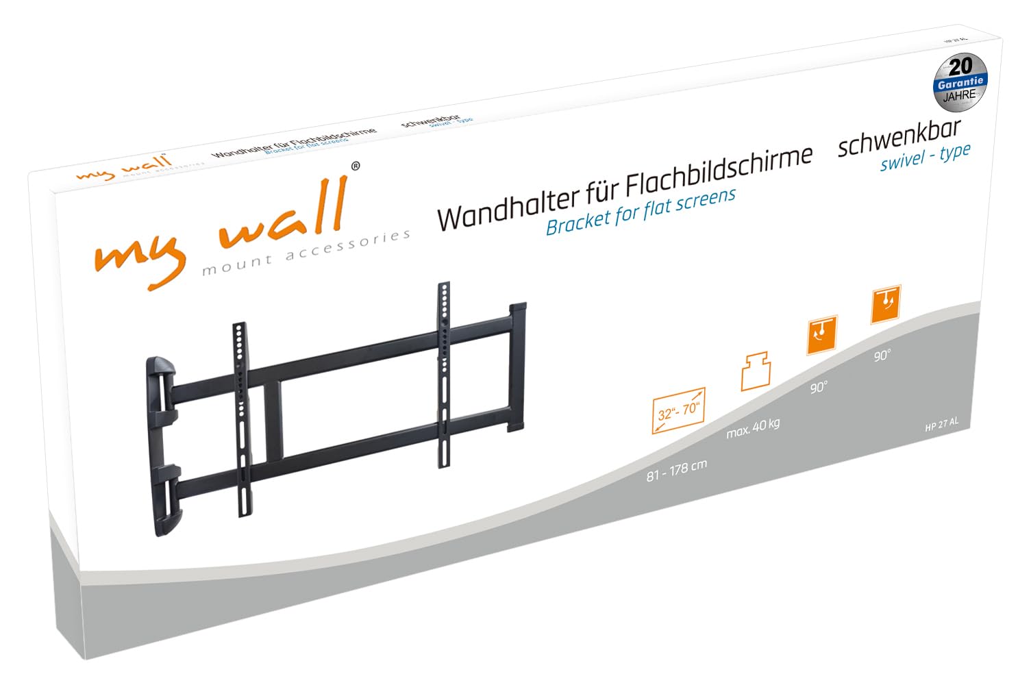 MyWall HP52L Supporto Da Parete Per Monitor/TV 43-90 Pollici (109-229 Cm), Portata 75 Kg, Distanza Regolabile 75-136 Mm, Nero