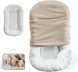 Espreguiçadeira infantil, capa para ninho de bebê, algodão macio e interior impermeável, assento de bebê para tempo de barriga, espreguiçadeira para recém-nascidos de 0 a 24 meses (rosa)