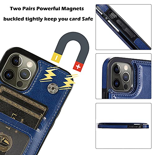 Image of uCOLOR Flip Leather Wallet Case with Card Holder Kickstand Marble Design for iPhone 12 Pro /12 Women and Girls (Blue Flowers)