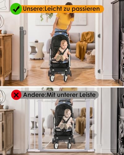 derimkcoa Treppenschutzgitter Ausziehbar für Babys, 0-140 cm Baby Absperrgitter Türschutzgitter Treppenschutzrollo,Tierschutzgitter Geeignet für Treppen/Türen/Innen & Außen (Grau)