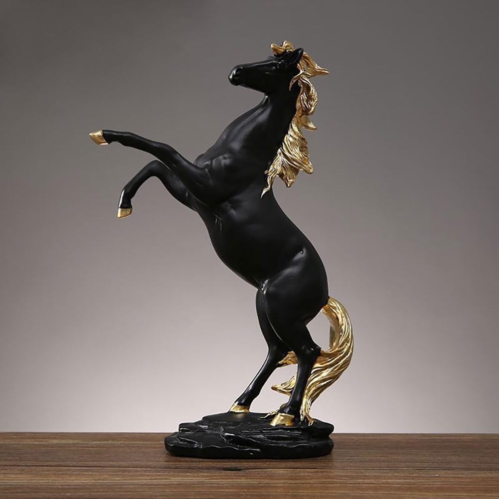 CHUOZI Gold Horse Statue Figurines to Attract Luck and Wealth Resin Standing Art Sculpture Home Office Decoration Tabletop Decor Ornaments for Desk Bookshelf (D)