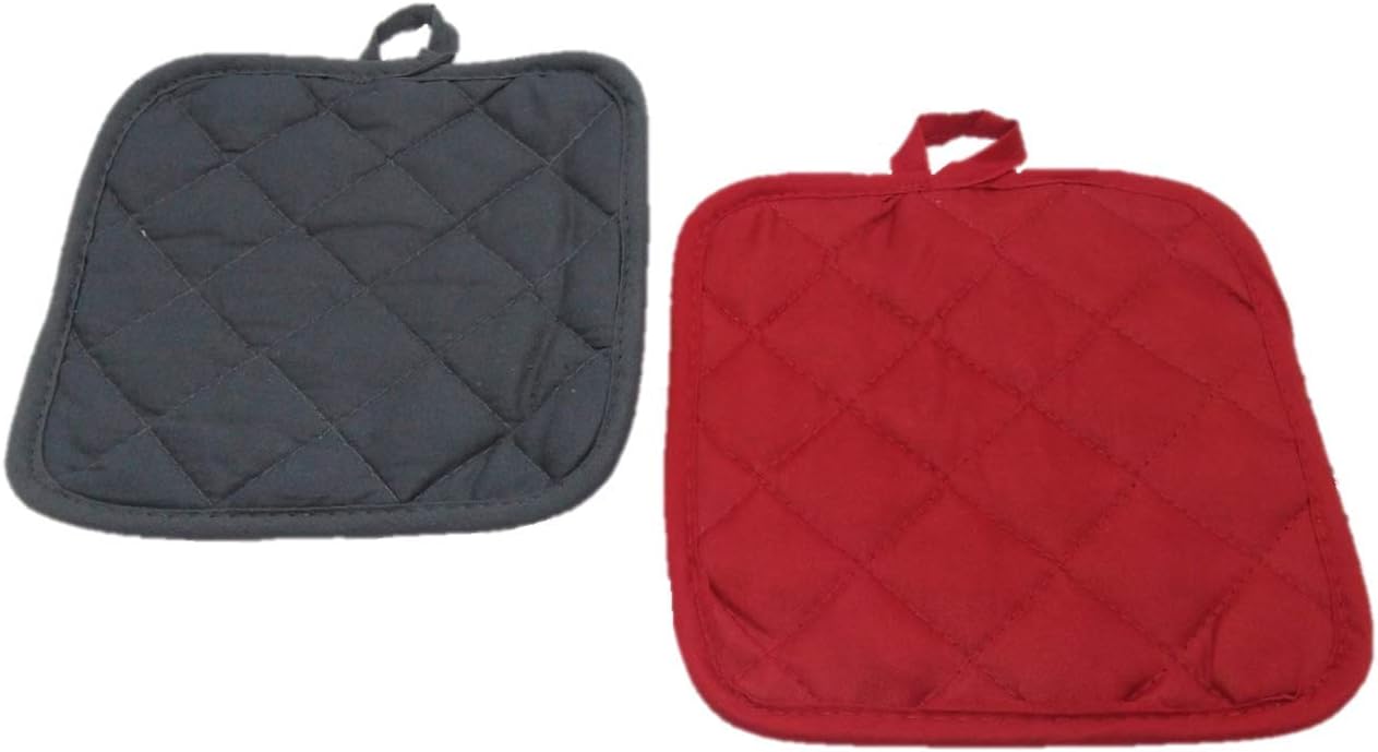 Kitchen Decor - Towel Linen Set (8 Pc) Fresh Red and Gray Color Combination That Pops - Kitchen Towel Potholder Scrubber Dishcloth Oven Mitt Set - Kitchen Decorations