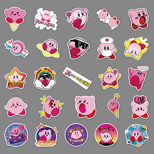 Kirby Aufkleber 50 Stück Cartoon Niedlich Game Kirby Stickers für Laptop Skateboard Gitarre Kühlschrank Scrapbook Gepäck Auto Motorrad,Wasserdicht Trendy Aesthetic Aufkleber für Jugendliche Kinder