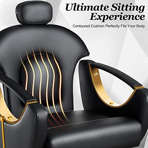 Baasha Barber Chair Reclining Hair Salon Chair, All Purpose Gold Salon Chair For Hair Stylist, 360 Degrees Rolling Swivel Styling Chair, Shampoo Chair Tattoo Chair - Black #TOP4