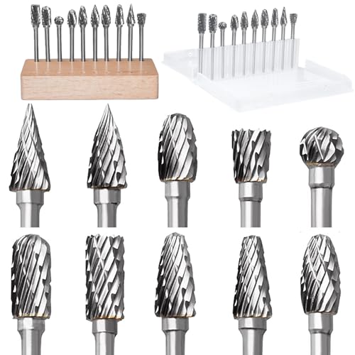 10Pcs 1/8" Shank Carbide Burr Bits Compatible with Dremel w/ Beech Holder Bits Metal Grinding Bits Attachments Cutting Burrs Metal Grinding Engraving Porting Double Cut Rotary Tool Accessori