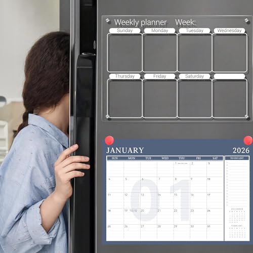 Image of Yoment Desk Calendar 2026 Leather Desk Calendar with to-Do Lists, 13 Months Desk Pad Wall Calendar with Pen Holders PVC Cover for Work Office School Home Women Men, Jan2026-Dec 2026, 17 x 12, Blue