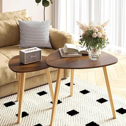 Image of Modern Wooden Nesting Side Table Set of 2 for Living Room | Space Saving Sofa Side Table | Bedside End Table | Multipurpose Accent Tables for Home Bedroom Office (Brown, Nesting)