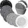 6 Pcs Coasters for Drinks Absorbent Boho Cotton Woven Coaster Farmhouse Tassel Macrame Coaster with Holder Housewarming Gift for Kitchen Office Coffee Table Decor 4 in Gray