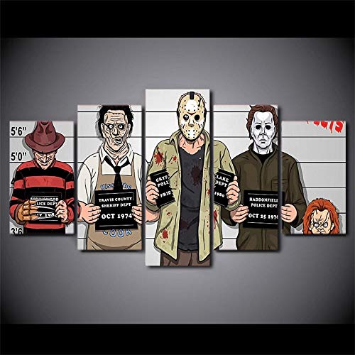 WFLWLHH Impresión en lienzo Carteles e impresiones en lienzo Hd Prints Arte de la pared Cuadros 5 Piezas Cómics Cuadros de Terror Cartel de la Película de Salón Decoración Sin Marco