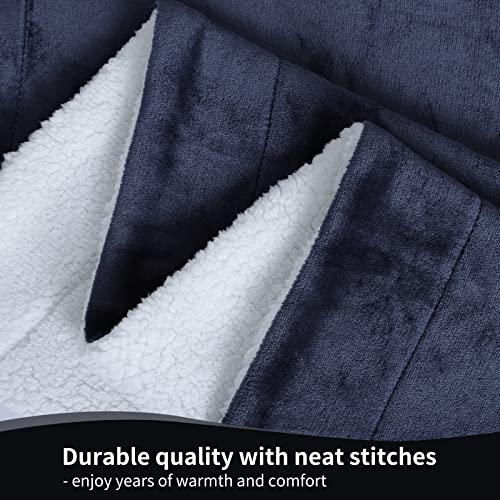 Aisbo Blanket Queen Navy Blue Warm - Thick Winter Sherpa Fleece Queen Size Blankets For Bed, Reversible Fluffy Soft Large Throw Blankets, 90X90 Inches #TOP4